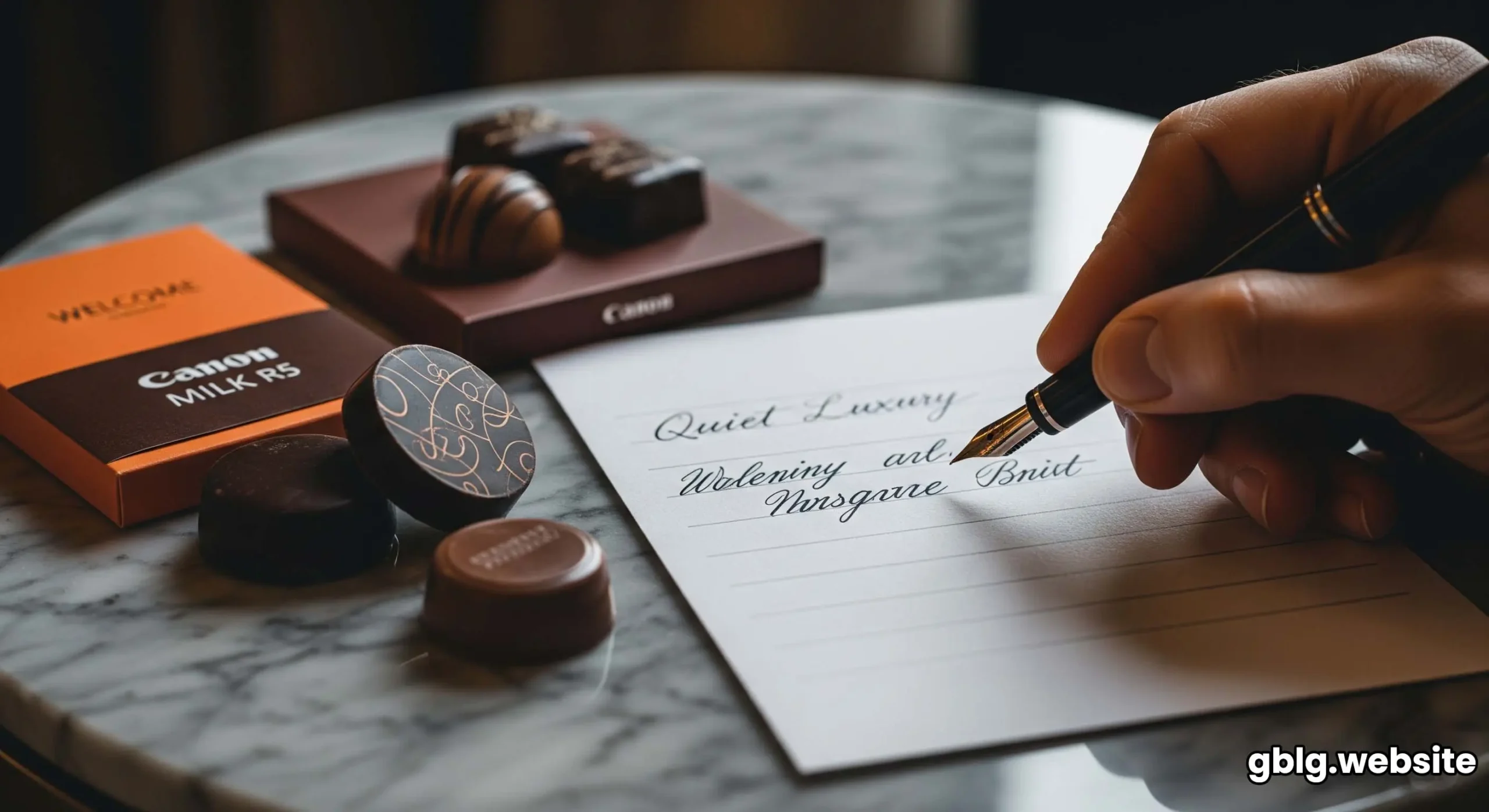 A personalized welcome gift of fine chocolates and a handwritten note on a table inside a luxury Burj Al Arab suite.